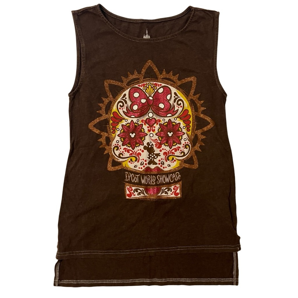 WDW Disney Epcot World Showcase Mexico Candy Skull Brown Tank Top Size S